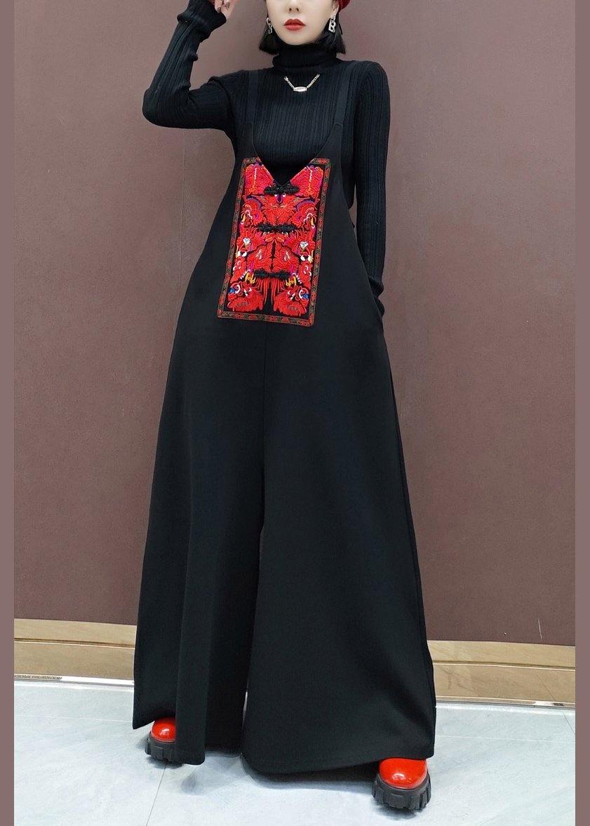 Beautiful Black Embroidery Pants Unique Spring Shape Wild Pants