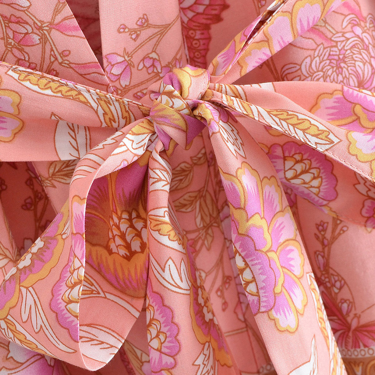 Rosy Pink Butterfly Boho Floral Print Short Robe