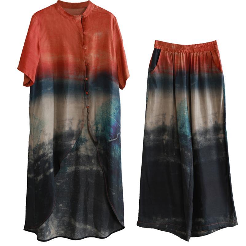 Women's plus size ethnic style black suit five-point sleeve irregular thin thin two-piece