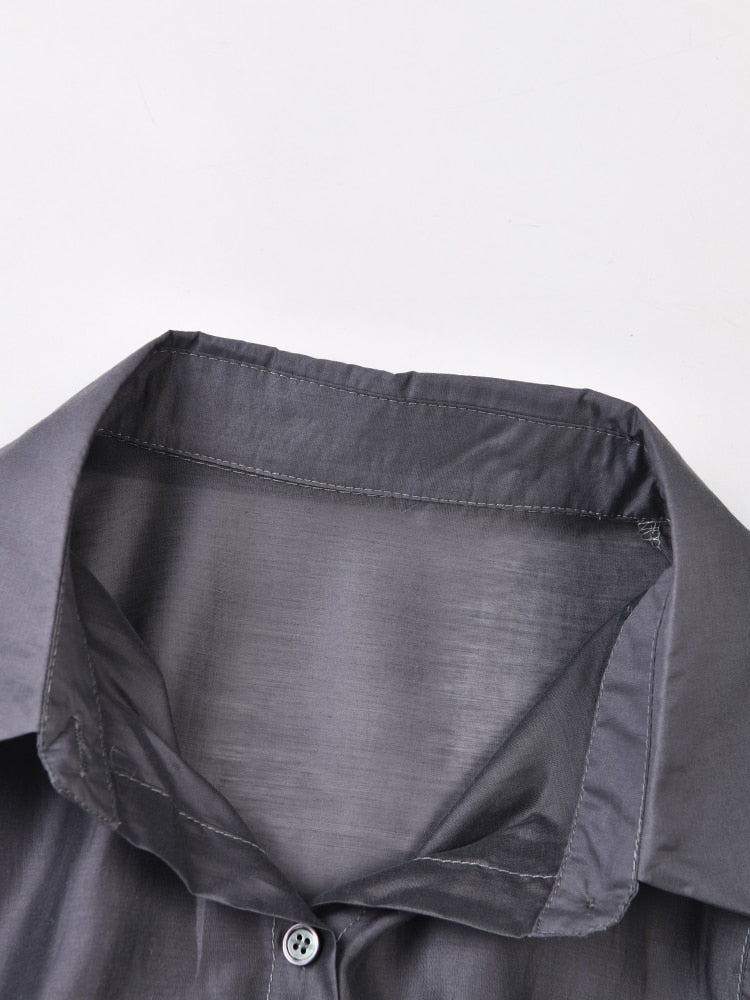 Elegant Lightweight Charcoal Gray 2-Piece Set - Classy Blouse & Long Skirt