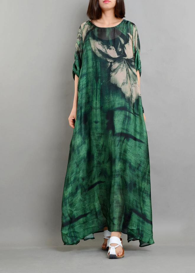 Plus Size  Green Print Chiffon Dress Summer Two Pieces Set