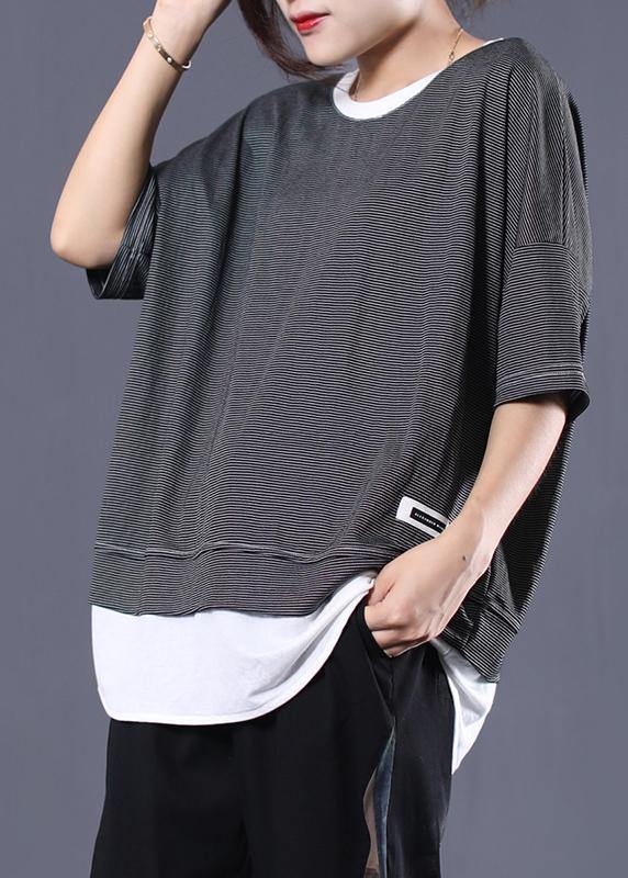 DIY false two pieces cotton clothes Tutorials black striped tops summer