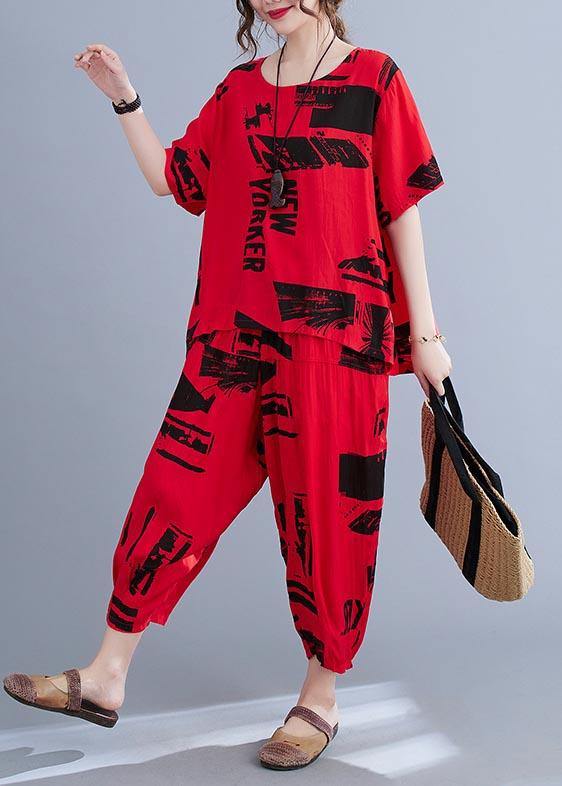 Unique Red Print O-Neck Two Pieces Set Summer