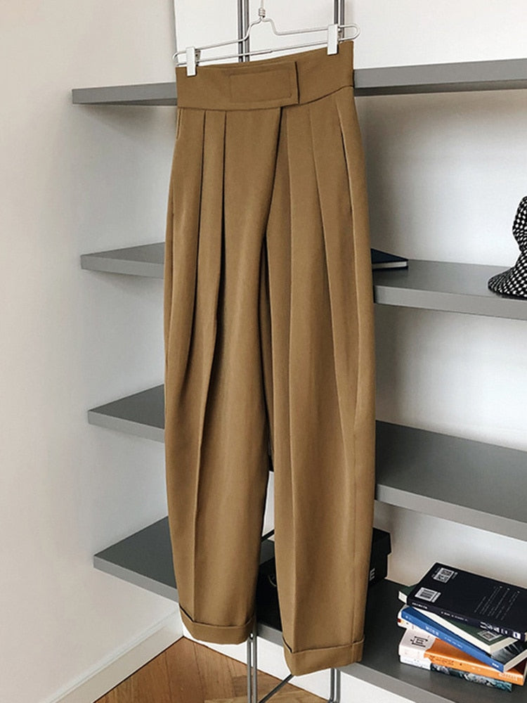 Elegant High End Pleated Wide Leg Trousers