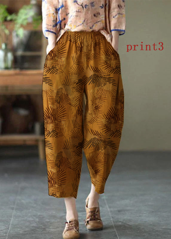 Natural Yellow Elastic Waist Summer Linen Harem Pants