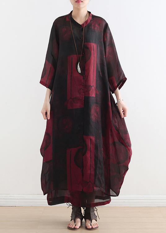 2022 fashion suit large size was thin red printed chiffon female wide-leg pants two-piece suit