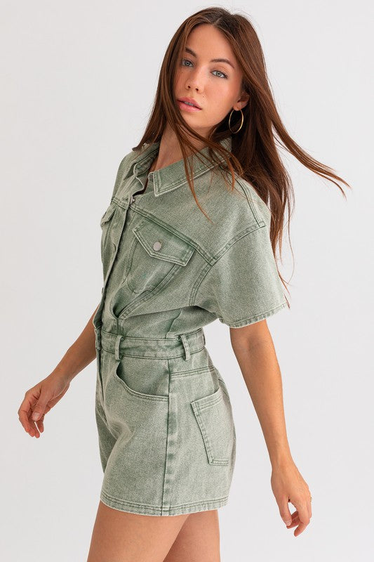 High Stakes Romper in Olive