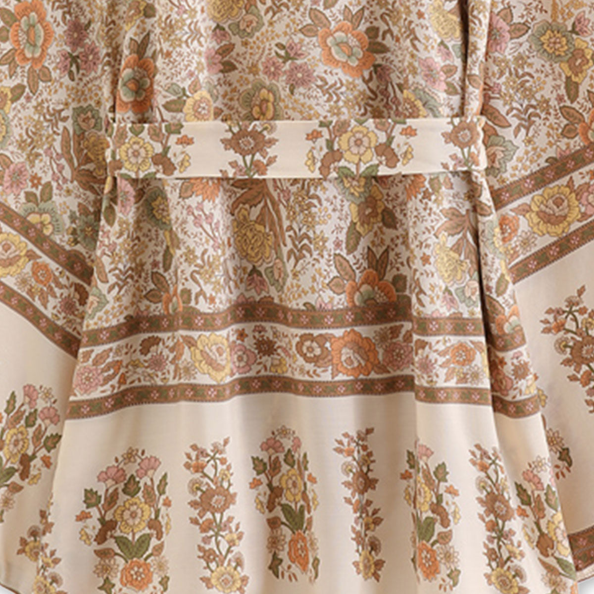 Sandstone Beige Floral Print Short Boho Robe