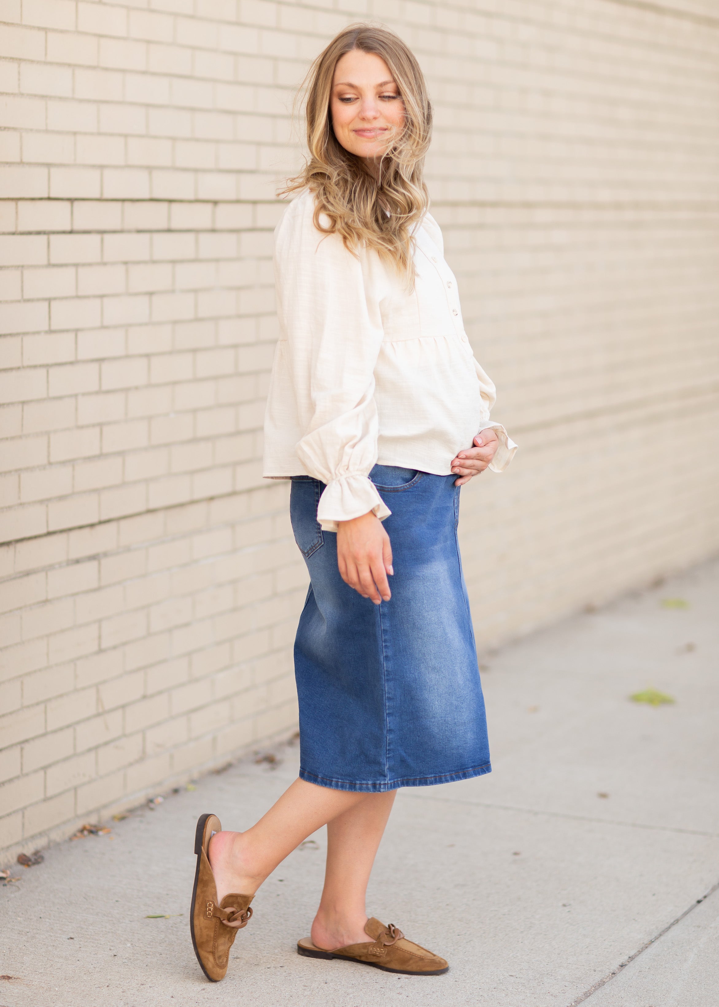 Remi Maternity Denim Midi Skirt