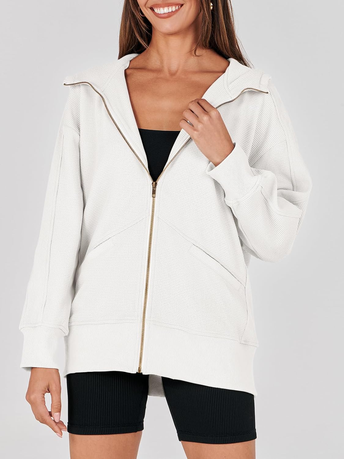 Waffle Knit Casual Jackets Outerwear