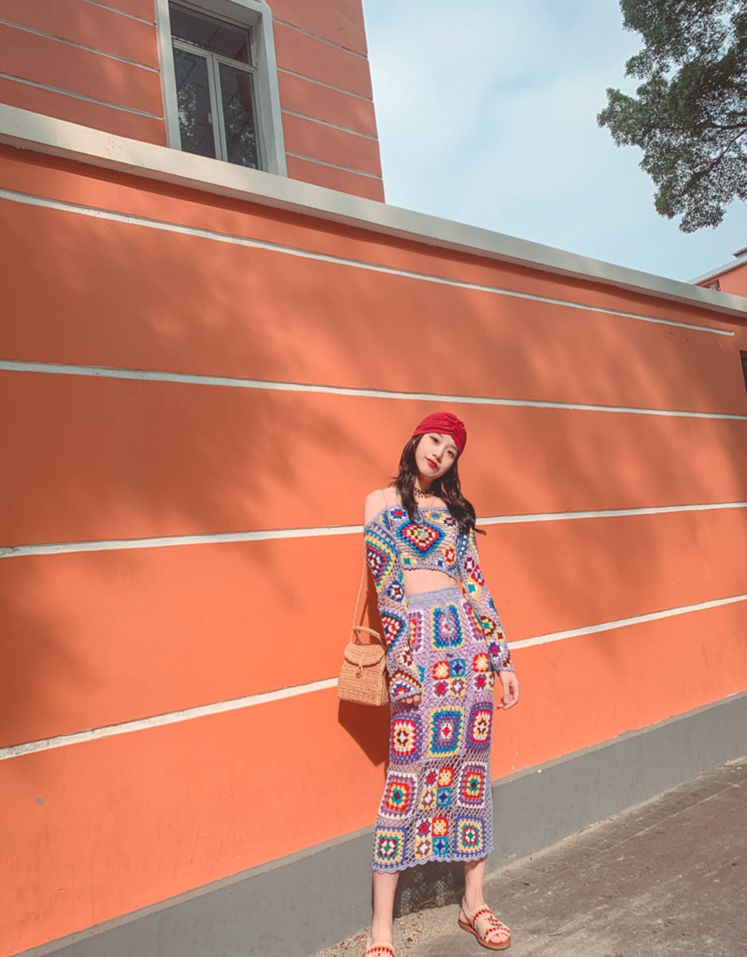 Handmade See Through Knit Crop Top & Midi Skirt 2-Piece Set