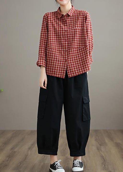 100% Spring Trousers Women's Black Pattern Elastic Waist Pockets Wild Pants