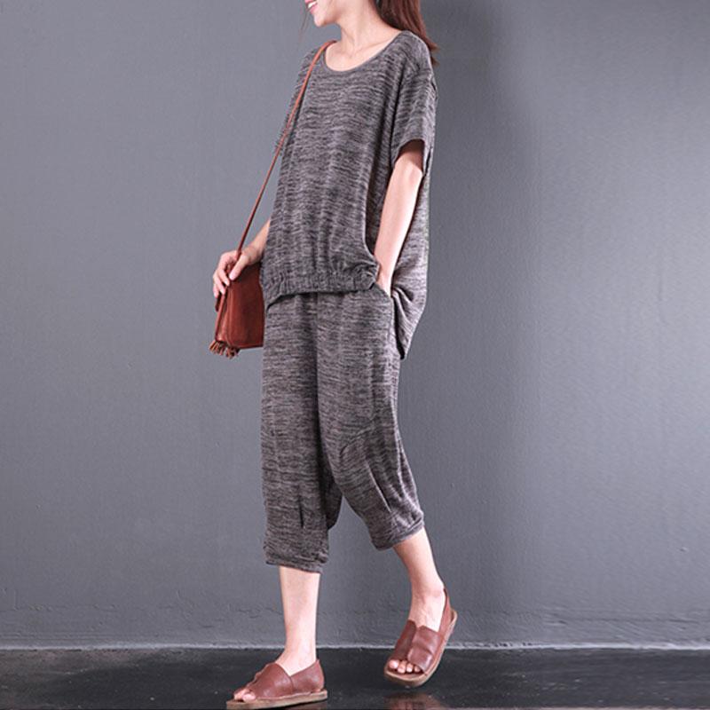 stylish cotton tops plus size Women Short Sleeve Casual Knitting Two Pieces Set