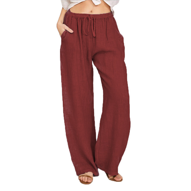 Women's largest size cotton linen casual trousers