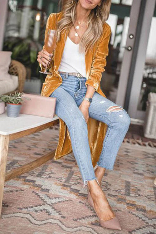 Trixiedress Paula Long Sleeve Velvet Long Coat