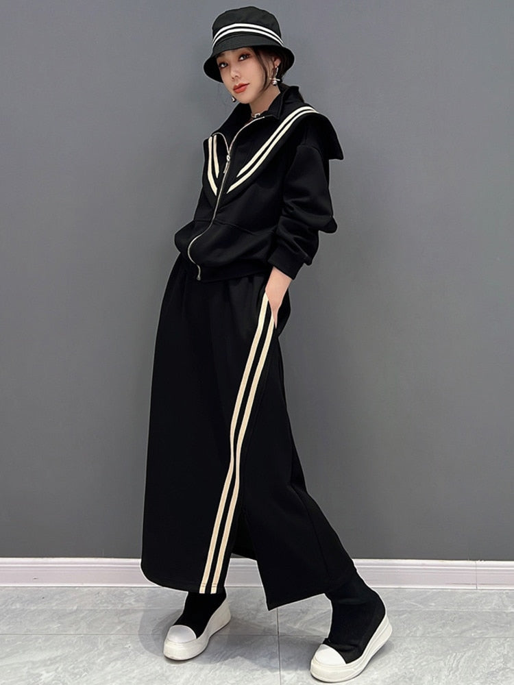 Ella Luxe Oversized Collar Top & Elastic Waist Skirt 2-Piece Set