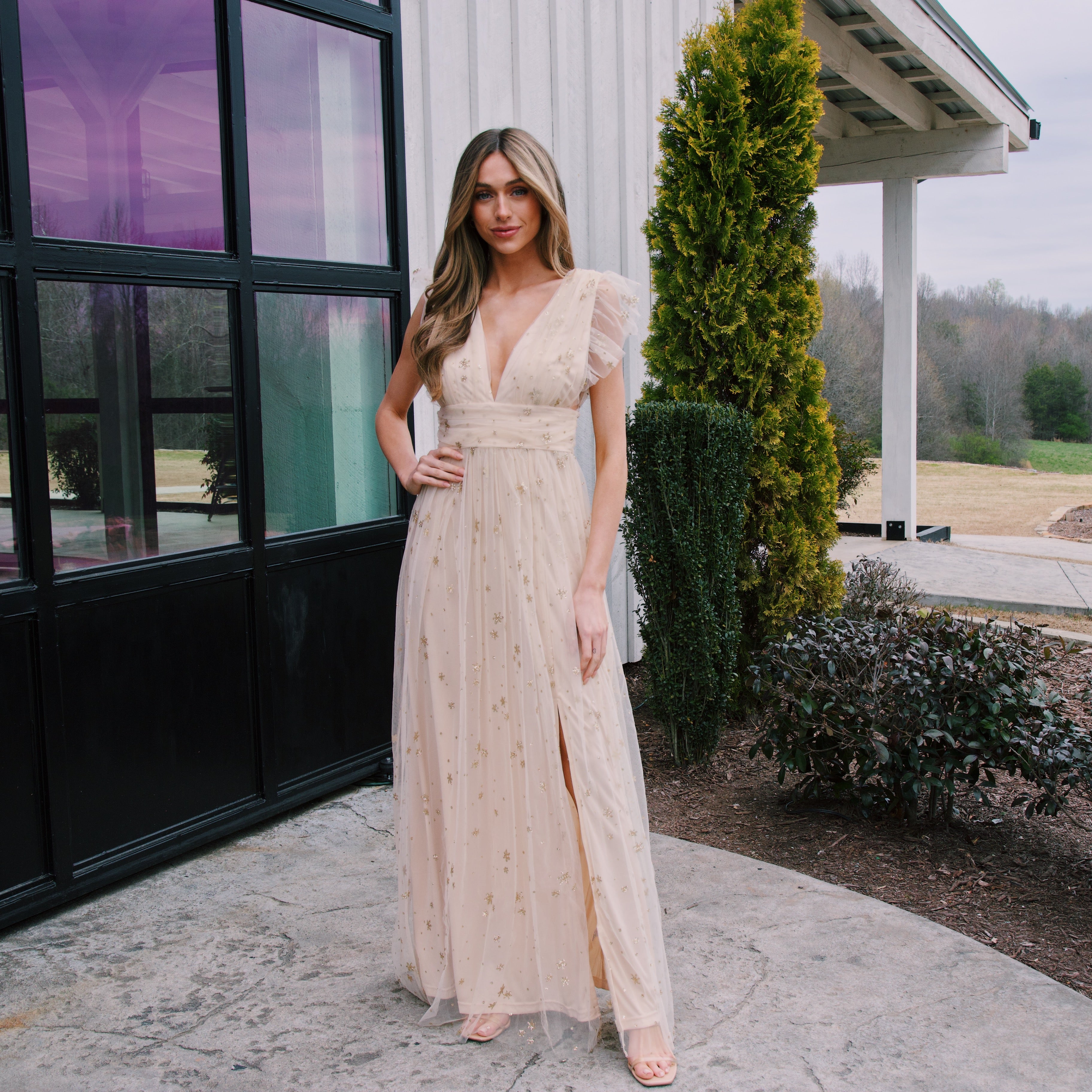 Isadora Glitter Maxi Dress, Gold