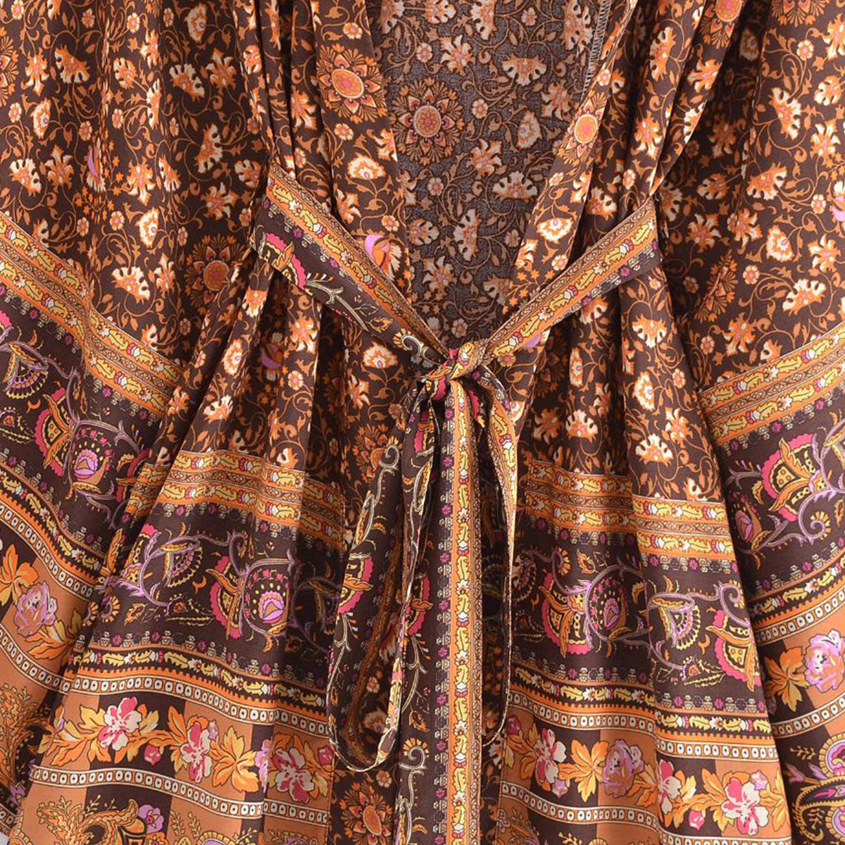 Espresso Brown Boho Floral Print Short Robe