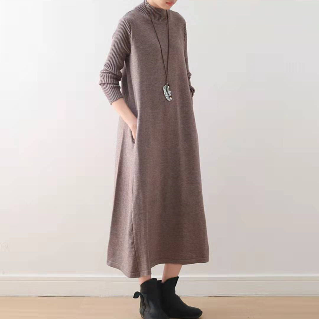 2021 winter Blue long maxi dresses plus size cotton winter dresses warm woolen dress