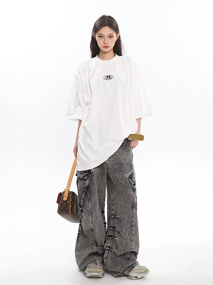 Retro Chic Old Washed Wide-Leg Cargo Pants