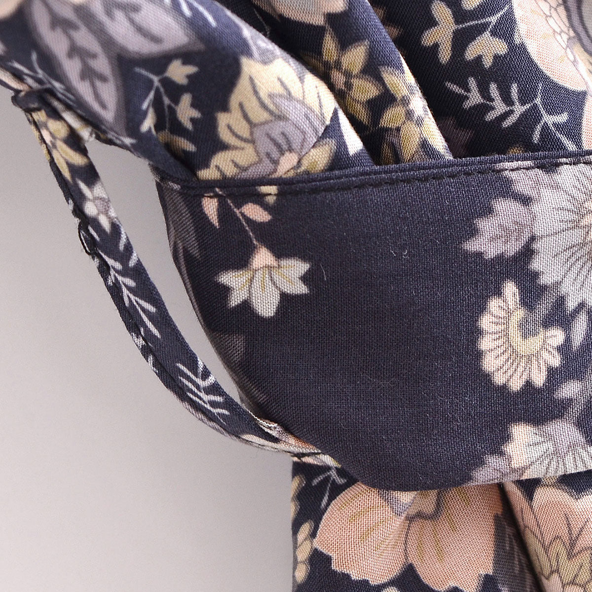 Nightfall Blue Boho Floral Print Maxi Robe