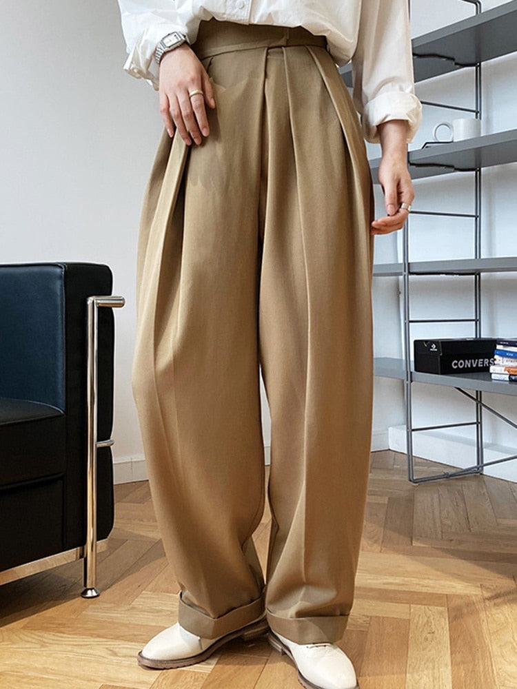 Elegant High End Pleated Wide Leg Trousers