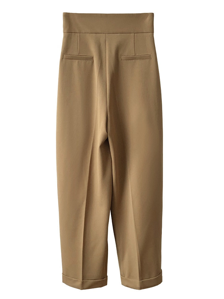 Elegant High End Pleated Wide Leg Trousers