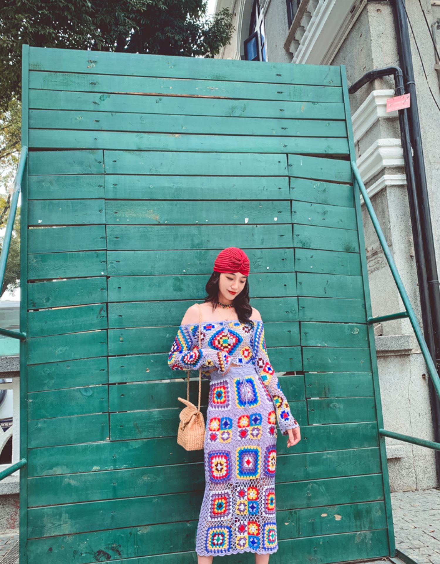 Handmade See Through Knit Crop Top & Midi Skirt 2-Piece Set