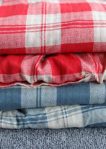 Loose Round Neck Stitching Top Elasticated Shorts Blue Plaid Two-piece Suit