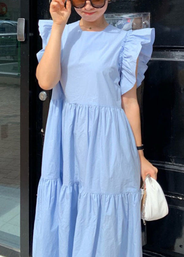 Women Beige Patchwork Cotton Dress Butterfly Sleeve