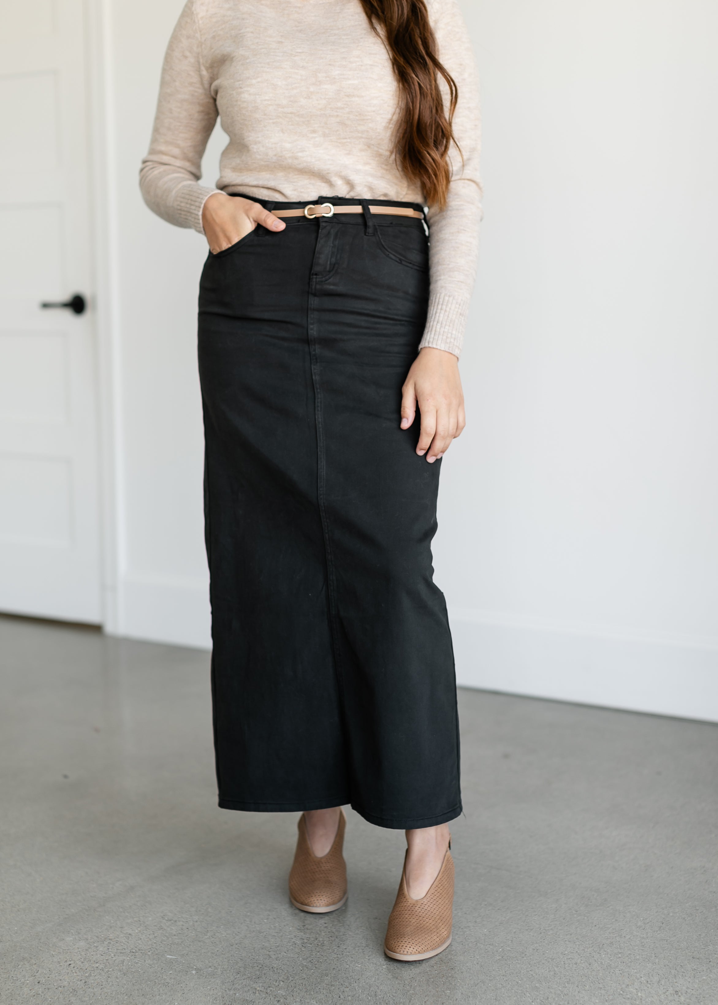 Stella Sable Black Denim Maxi Skirt